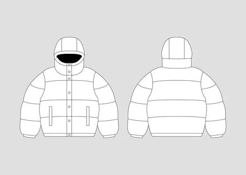 Cropped Puffer Winter Down Coat Oversized Quilting Jacket Mockup Template Stock Illustration