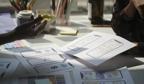 Cropped shot of creative web developers are planning application process deve Foto stock