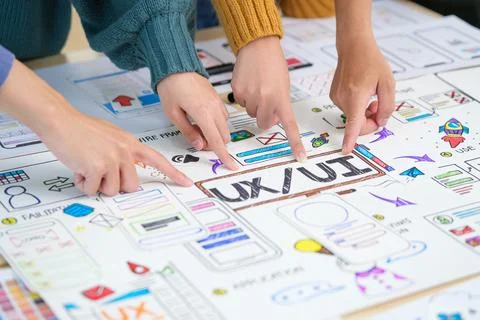 Cropped shot of creative web developers are planning application process de.. Foto stock