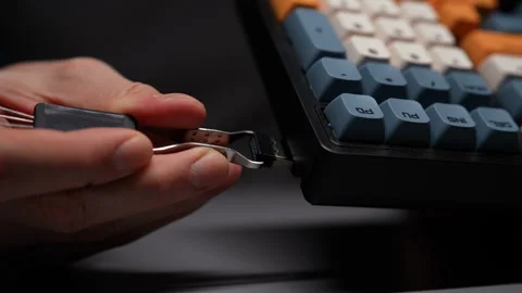 Cropped shot of unrecognizable man using special clip insert USB receiver after Stockbeeldmateriaal 266062743