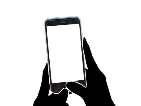 Cropped shot view of man's hands making photo on mobile with white background Stock Illustration