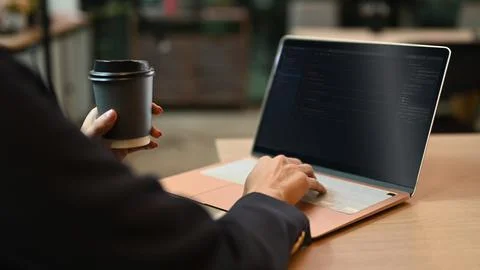 Cropped view of professional programmer working on web site project, programming Stock Photos
