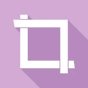Cropping with corners. Image editor sign. White Icon with long shadow at purp Illustration