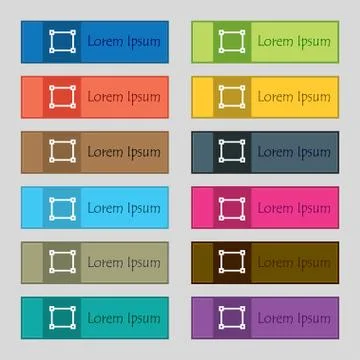 Crops and Registration Marks  icon sign. Set of twelve rectangular, colorful, Stockillustratie