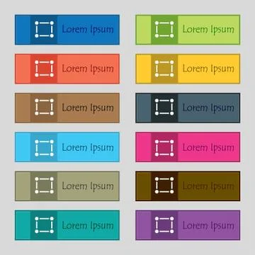 Crops and Registration Marks icon sign. Set of twelve rectangular, colorful, bea 스톡 일러스트