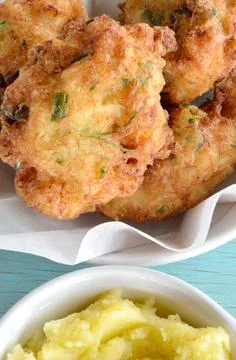 Croquettes of cod fish and garlic dip Stock Photos