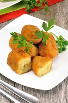 Croquettes of potatoes Stock Photos