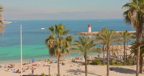 Cros Dei Pin beach and turquoise Mediterranean Sea, France Stock Footage 335284022