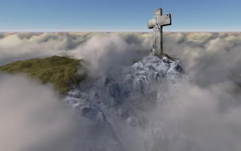 Cross  above the clouds Stock Illustration