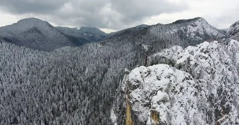 Cross Aerial View On A Mountain Top In Bicaz Mountains Romania Stock Footage 84998763