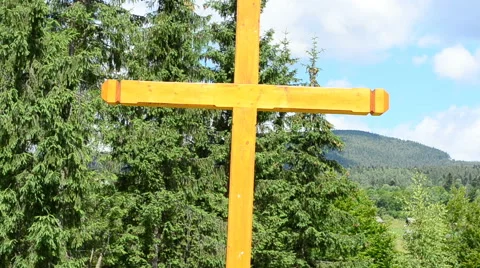 Cross against mountains Stock Footage 54530179