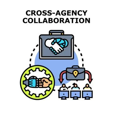 Cross agency collaboration concept working together with technology Stock Illustration