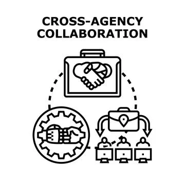 Cross agency collaboration concept working together with technology Stock Illustration