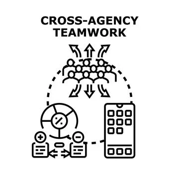 Cross agency teamwork improving collaboration and management Stock Illustration