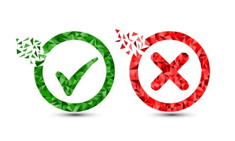 Cross and check mark icon. Low poly Yes or No vector on white background. Stock Illustration