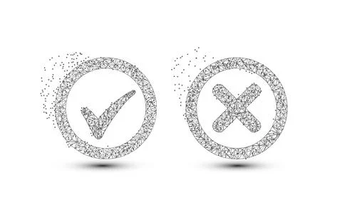 Cross and check mark icon. consisting of points, lines, and shapes. Stock Illustration