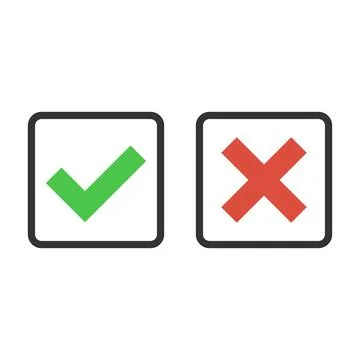 Cross and check mark icon in flat style. Checkmark right vector illustratio.. Stock Illustration