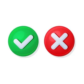 Cross and Check Mark Icons on White Background. Vector Stock Illustration