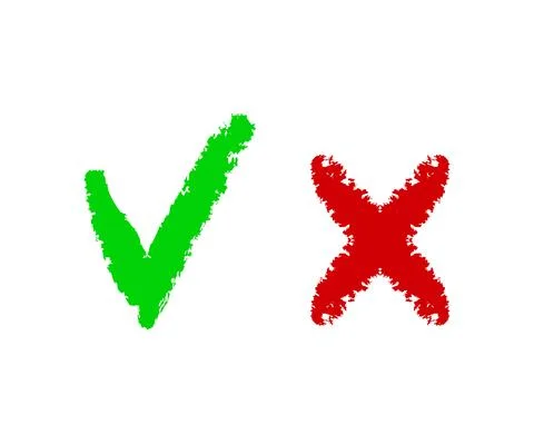 Cross and check mark on isolation Grunge cross sign. Graphic design element.  Stock Illustration