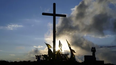 Cross and flags on mountain top 動画素材 103060237