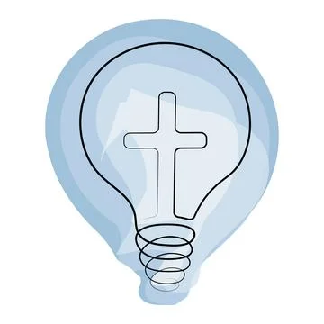 Cross and light bulb in linear in watercolor Illustrazione stock