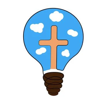 Cross and light bulb with sky in color Illustrazione stock