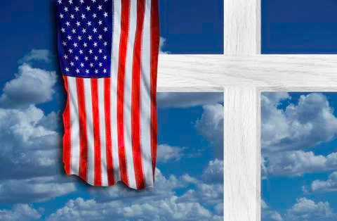 Cross and Old Glory. Stock Photos