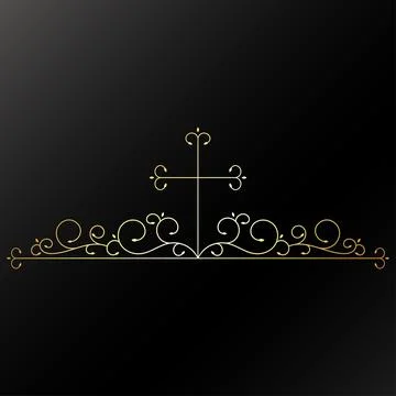 Cross and plant pattern, gold frame, Christian faith Stock Illustration