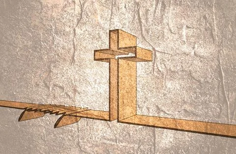 Cross and pray word connected with line Stock Illustration