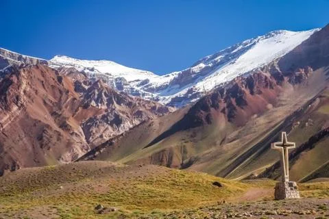 Cross in the argentinian Andes Stock Photos