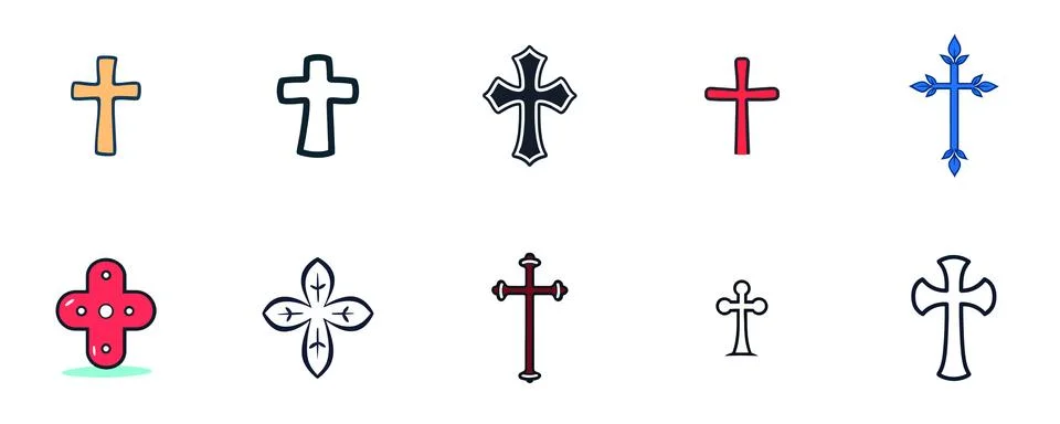 Cross Array Symbolism in Various Styles and Colors Stock-Illustration