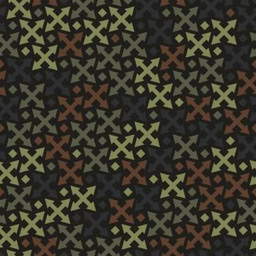 Cross arrows ornament seamless pattern. Camouflage mosaics wallpaper Stock Illustration