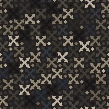 Cross arrows ornament seamless pattern. Camouflage mosaics wallpaper Stock Illustration