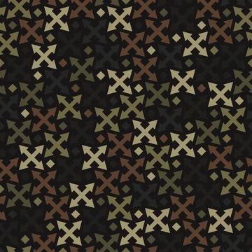 Cross arrows ornament seamless pattern. Camouflage mosaics wallpaper Stock Illustration