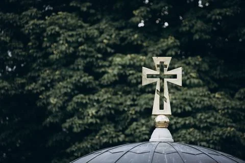 Cross on a background of green branches Stock Photos