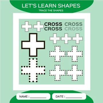 Cross. Basic geometric shapes. Elements for children. Learn Shapes. Handwriting Stock Illustration