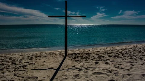 Cross on beach Time Lapse FULL HD Stock Footage 128160024