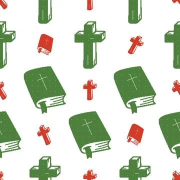 Cross Bible Seamless Pattern. Vector seamless dithering pixel style pattern Stock Illustration