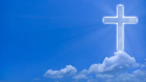 Cross on the blue sky with white cloud Stock Illustration