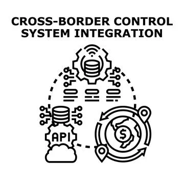 Cross border control system integration global data management イラスト素材