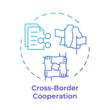 Cross border cooperation blue gradient concept icon Stock Illustration