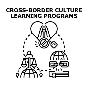 Cross border culture learning programs concept illustration Stock Illustration