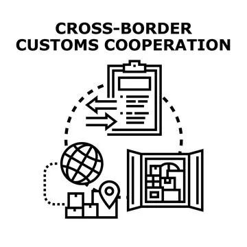 Cross border customs cooperation concept icon vector Stock Illustration
