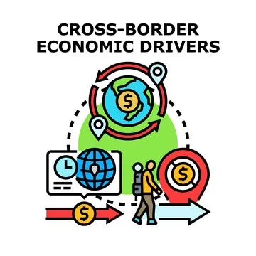 Cross border economic drivers moving global financial assets Stock Illustration