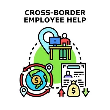 Cross border employee help vector concept illustration Stock Illustration