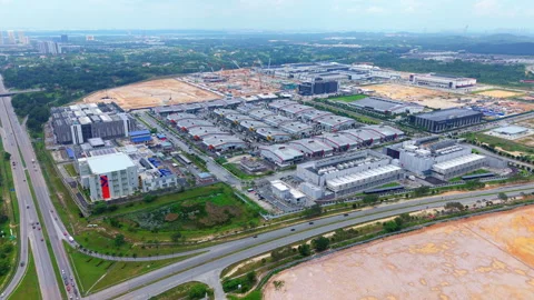 Cross-Border Expressway Aerial Orbit - Johor Malaysia Singapore Logistics 4K Stock Footage 341376538