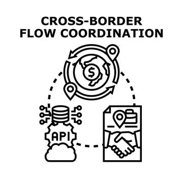Cross border flow coordination for global business partnership Stock Illustration