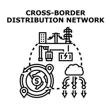 Cross border global distribution network concept illustration Illustrazione stock