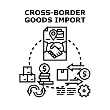 Cross border goods import concept with trade agreement Stock Illustration