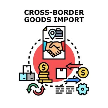Cross border goods import concept with trade agreement イラスト素材